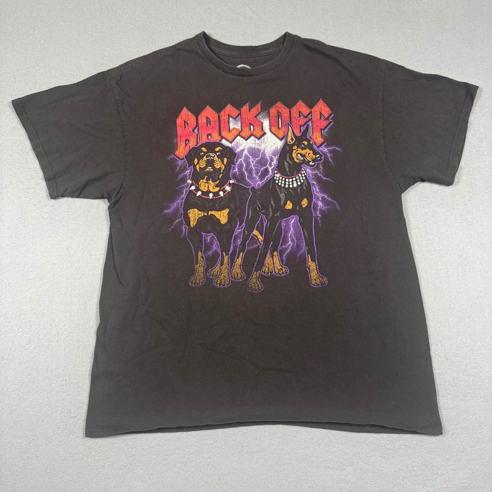 D&M Back Off Graphic Tee XL Black Doberman Rottweiler Dog Lightning‎ Shirt